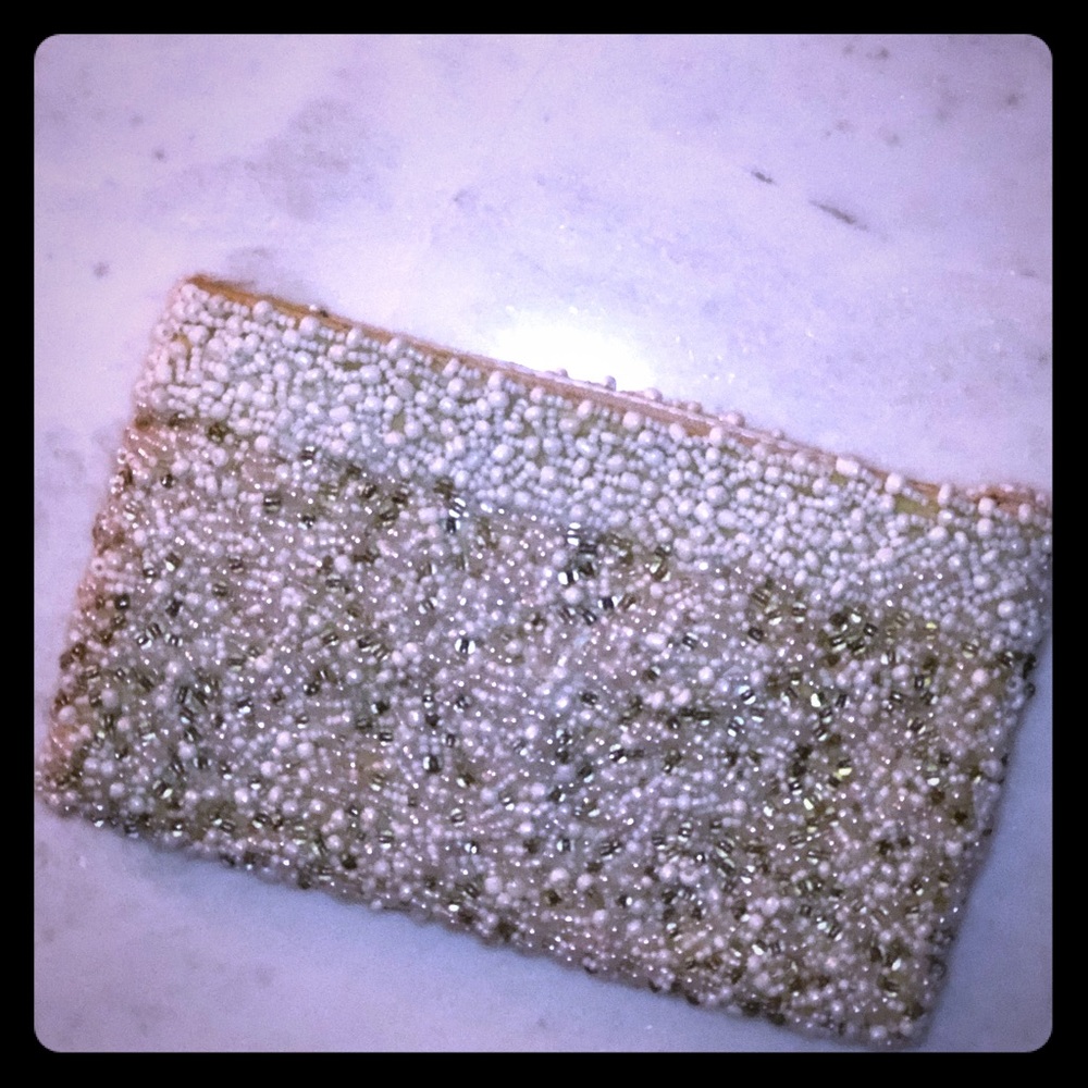 Beaded White and Gold Clutch